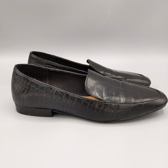 ASOS Design Mindy Mock Croc Embossed Loafers Size 5 US Black Faux Leather Flats - Picture 1 of 13